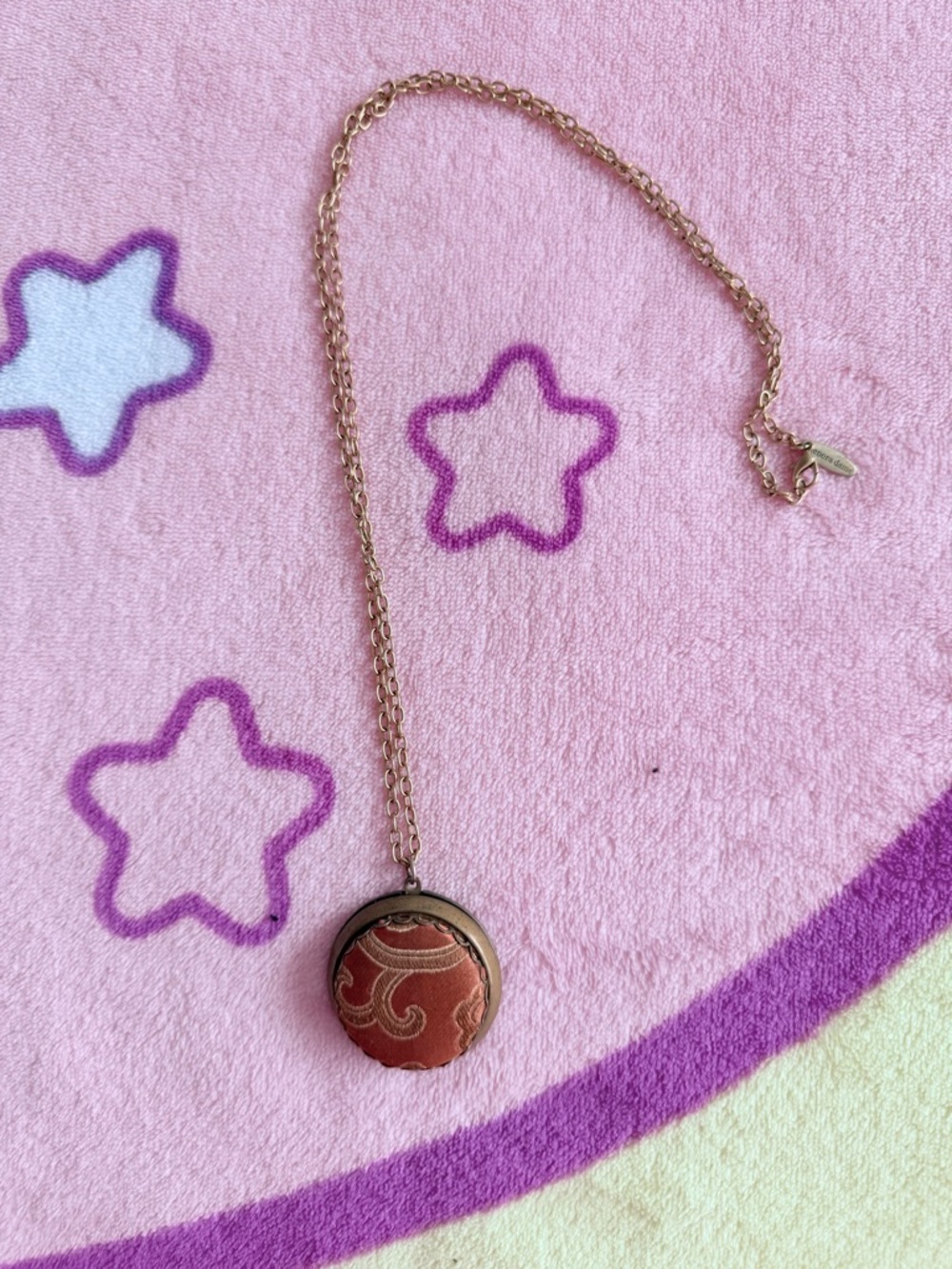 Lenora Dame Vintage Cloth Orange Pendant Locket Necklace